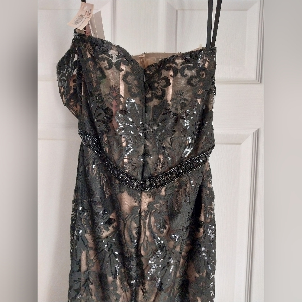 NWT Black Sequined Strapless Fitted Lace Appliqué Prom Ball Gown Size 10 - Picture 4 of 10